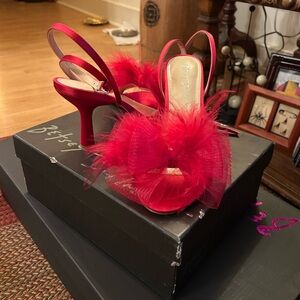Betsey Johnson Vibrant Red Feathered Heels
